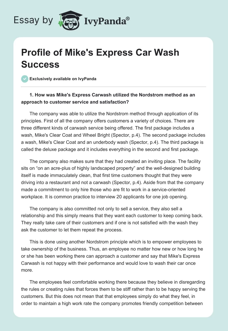Profile of Mike's Express Car Wash Success. Page 1
