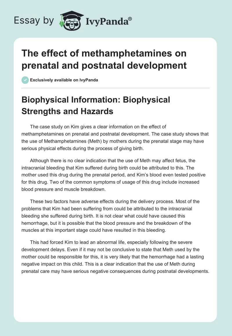 The effect of methamphetamines on prenatal and postnatal development. Page 1