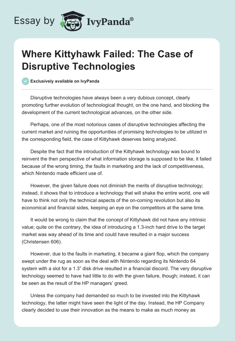 Where Kittyhawk Failed: The Case of Disruptive Technologies. Page 1