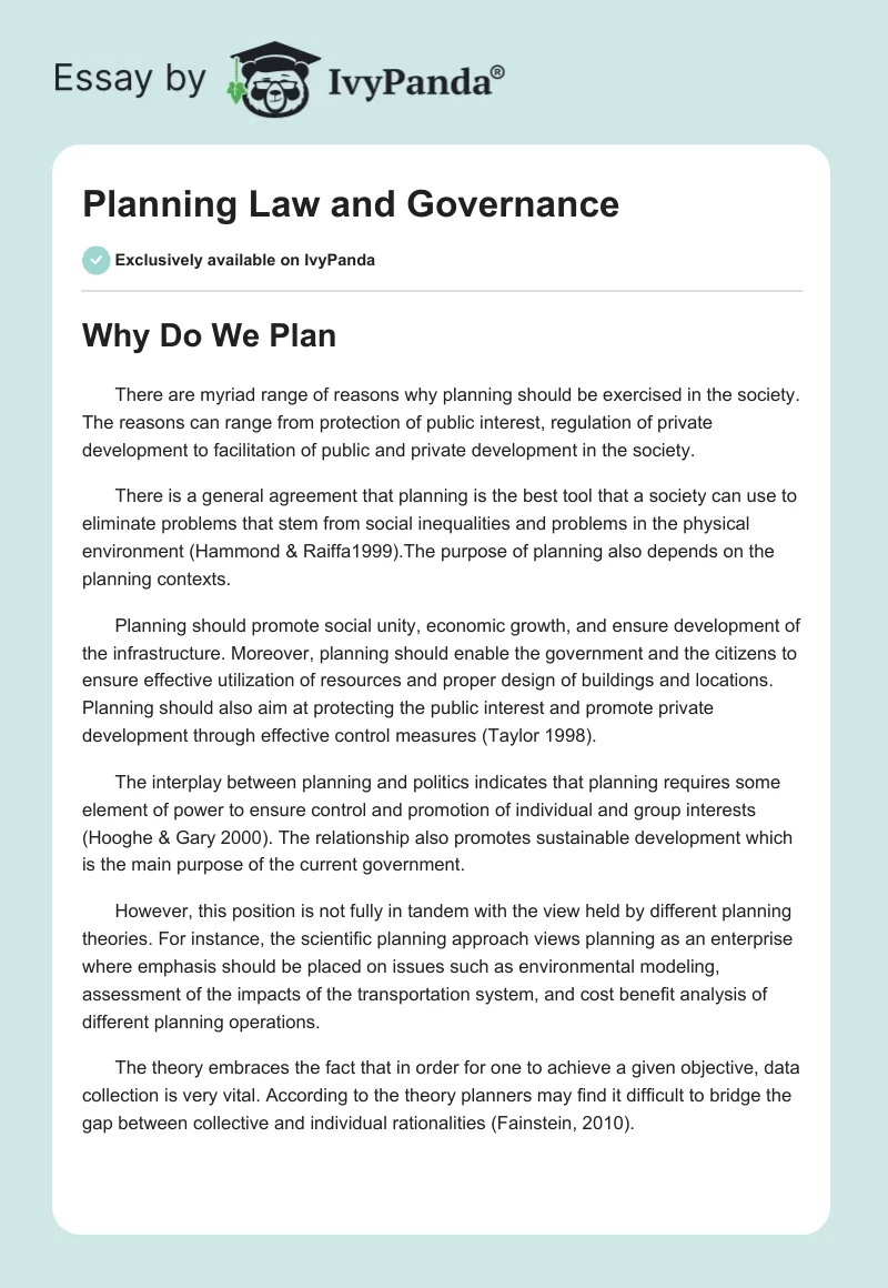 Planning Law and Governance. Page 1