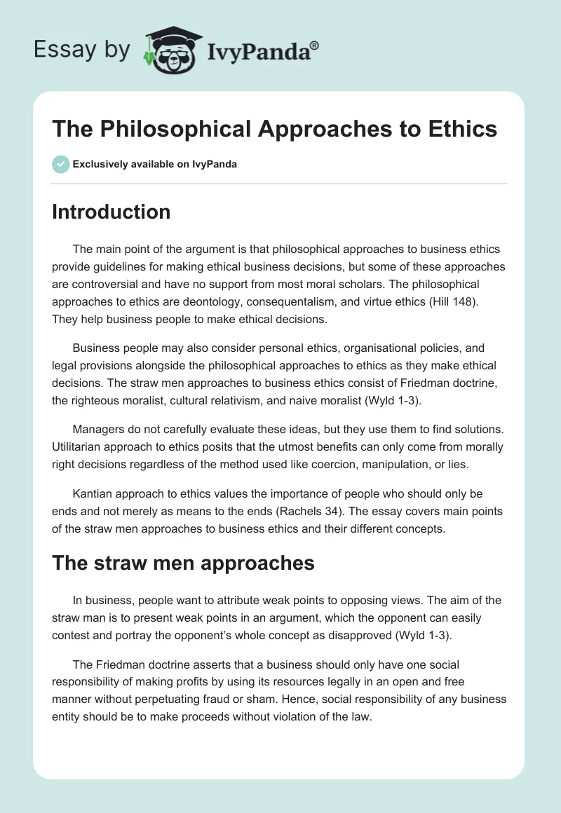 The Philosophical Approaches to Ethics. Page 1