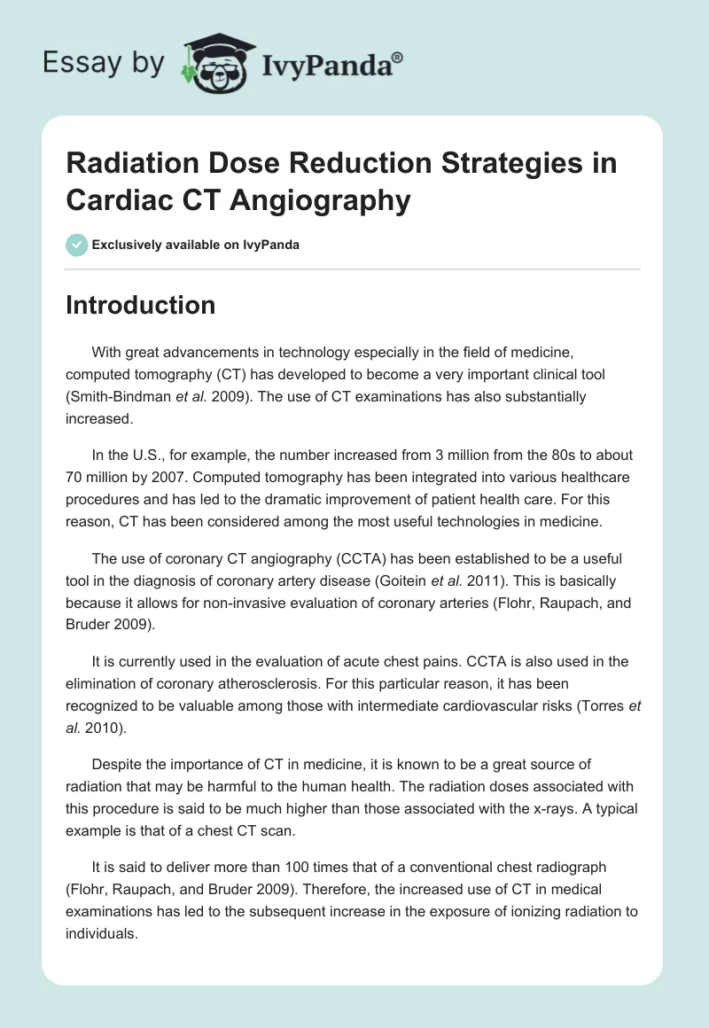 Radiation Dose Reduction Strategies in Cardiac CT Angiography. Page 1