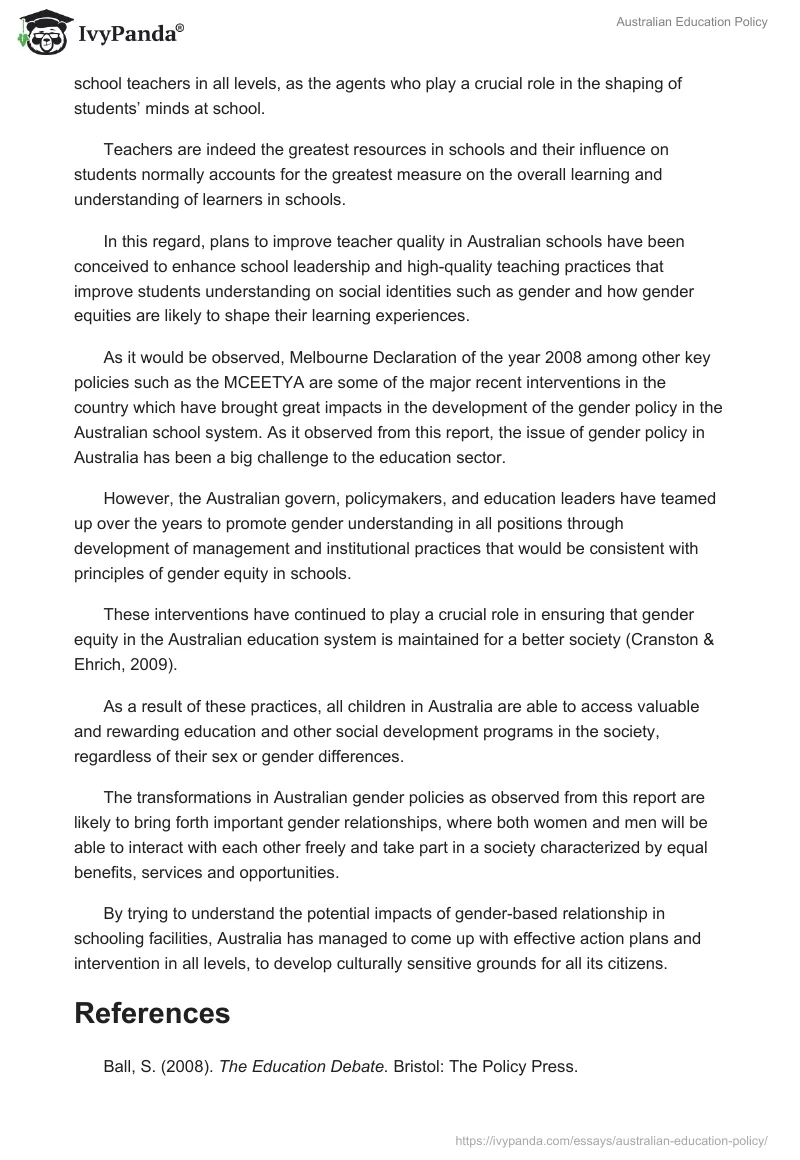 Australian Education Policy. Page 4