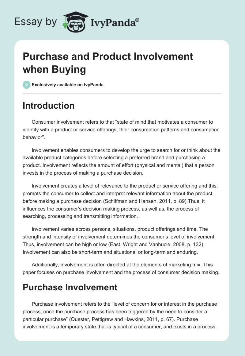 Purchase and Product Involvement when Buying. Page 1