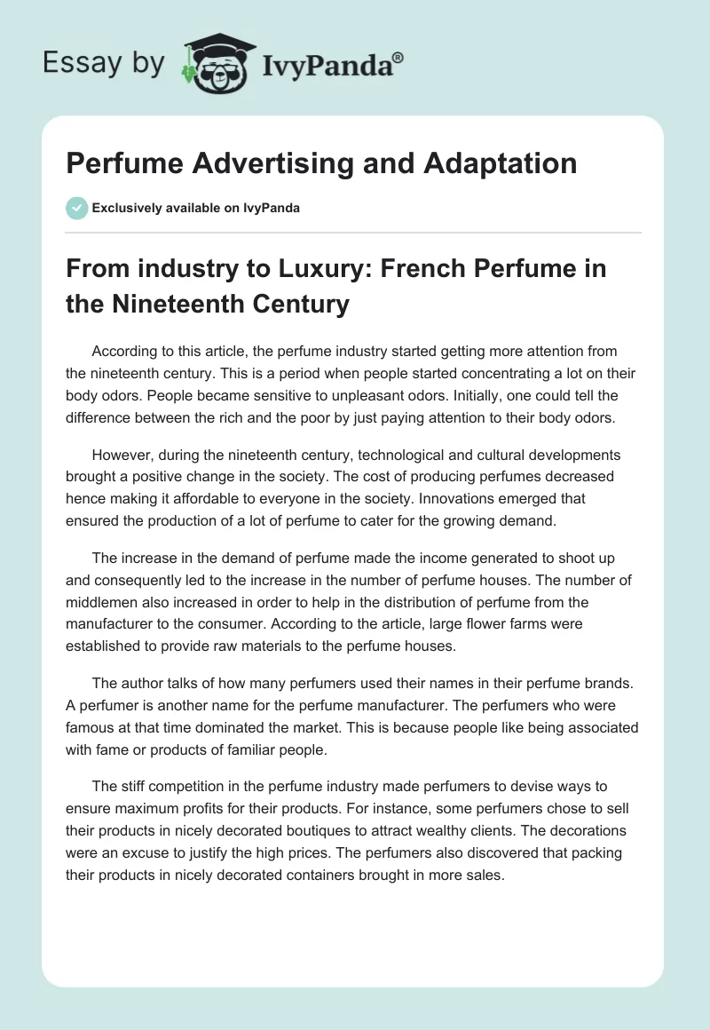 Perfume Advertising and Adaptation. Page 1