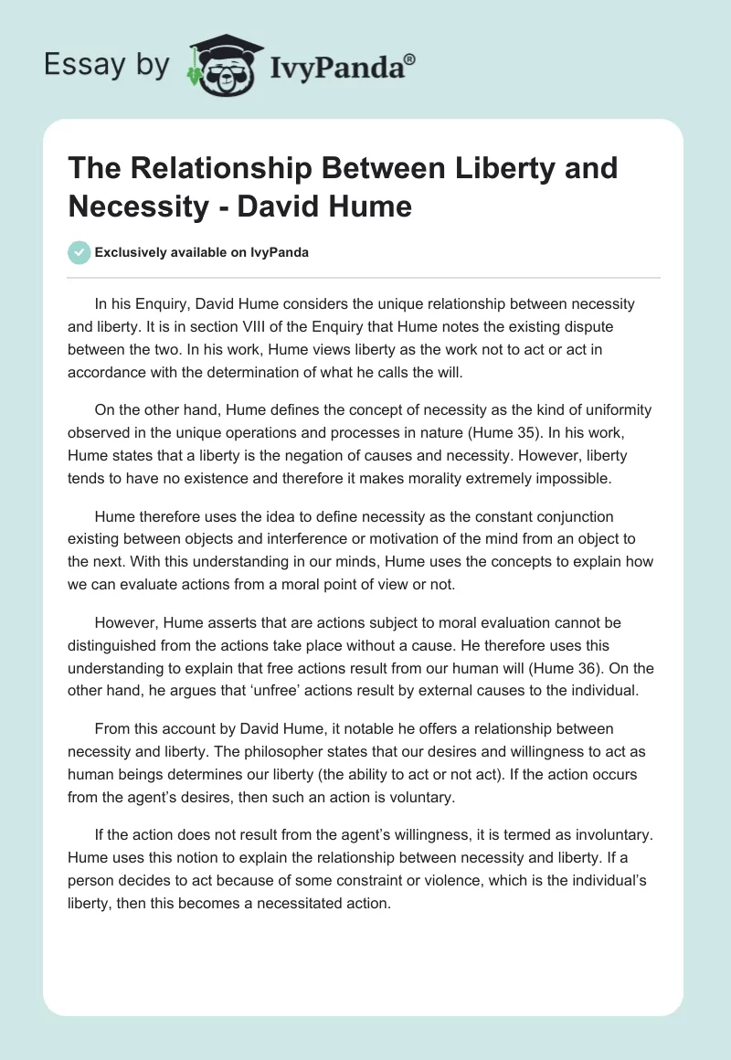 The Relationship Between Liberty and Necessity - David Hume. Page 1