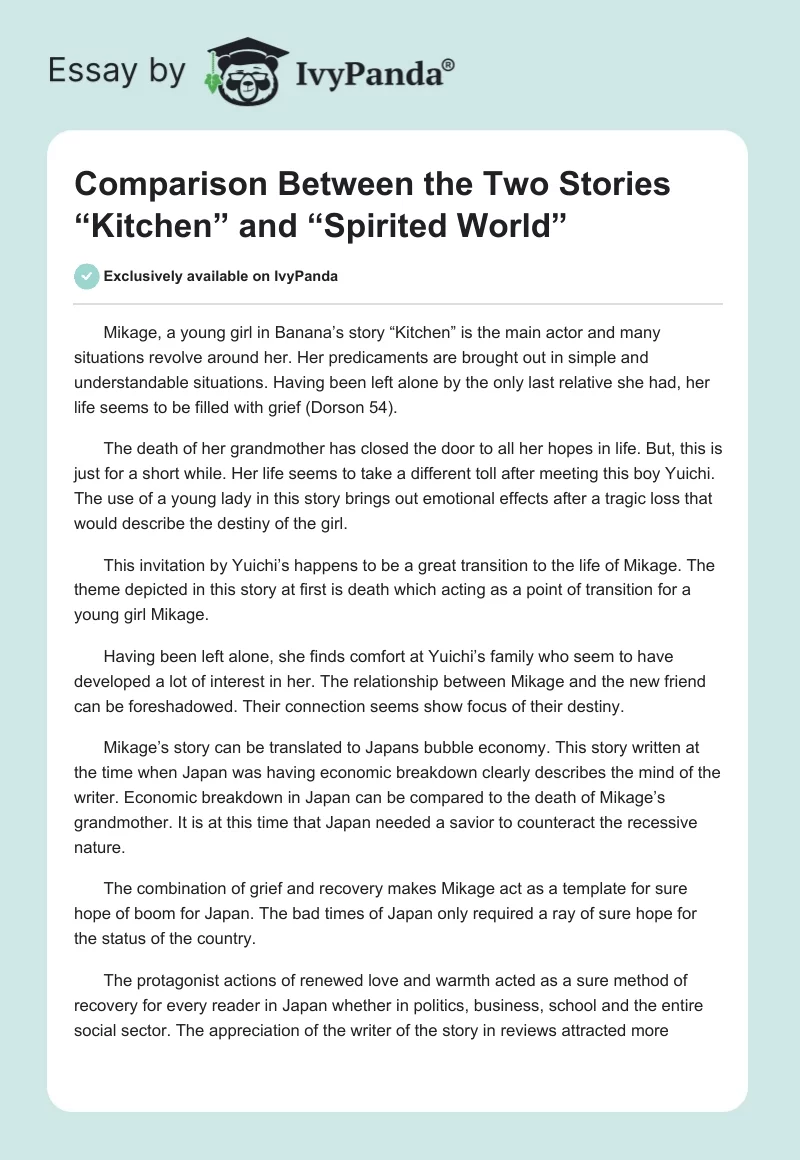 Comparison Between the Two Stories “Kitchen” and “Spirited World”. Page 1