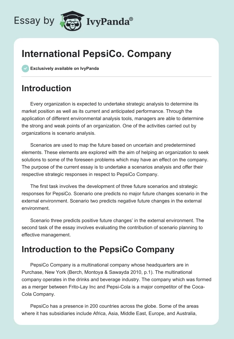 International PepsiCo. Company. Page 1