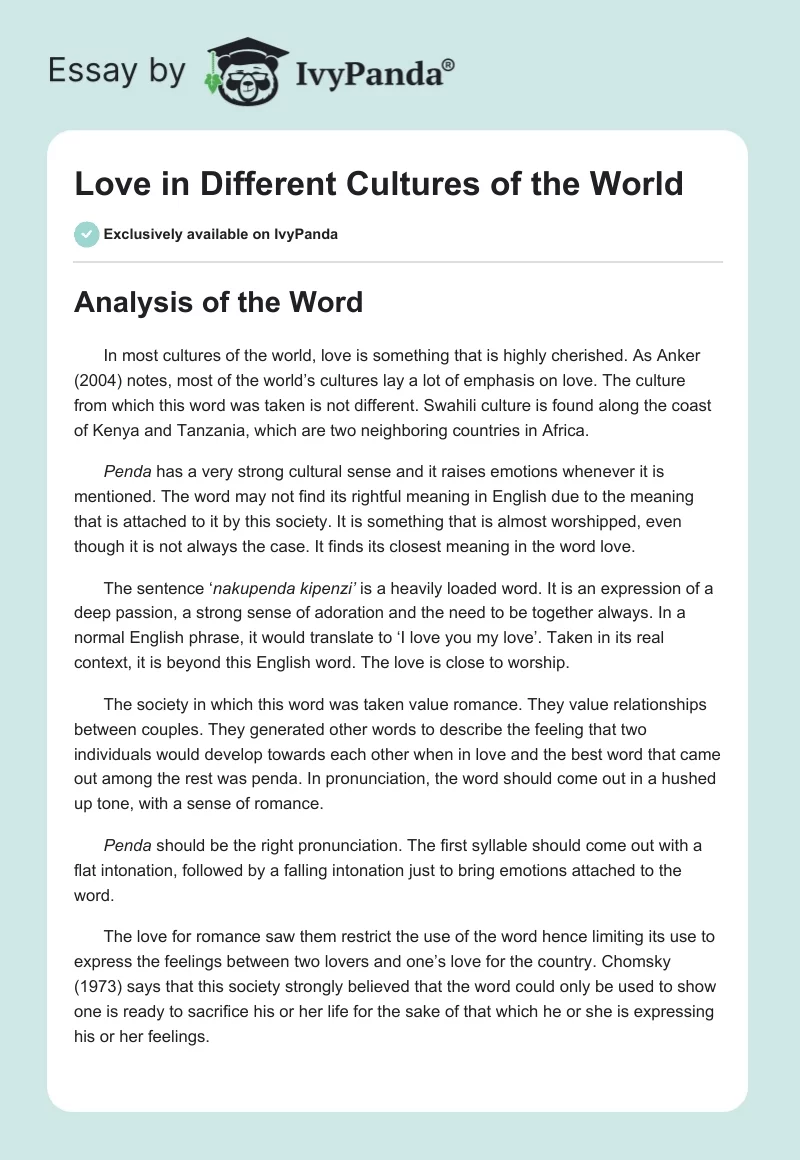 Love in Different Cultures of the World. Page 1