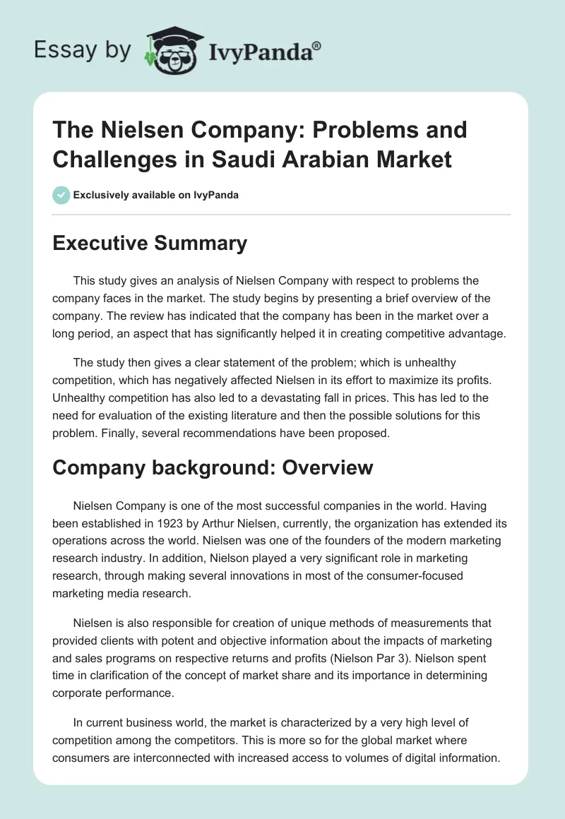 The Nielsen Company: Problems and Challenges in Saudi Arabian Market. Page 1