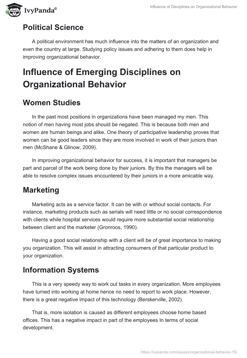 Influence of Disciplines on Organizational Behavior. Page 3