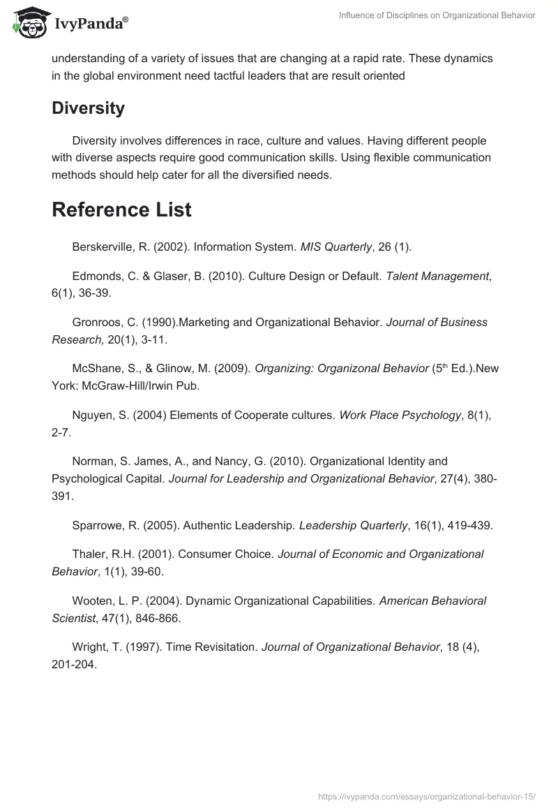 Influence of Disciplines on Organizational Behavior. Page 5