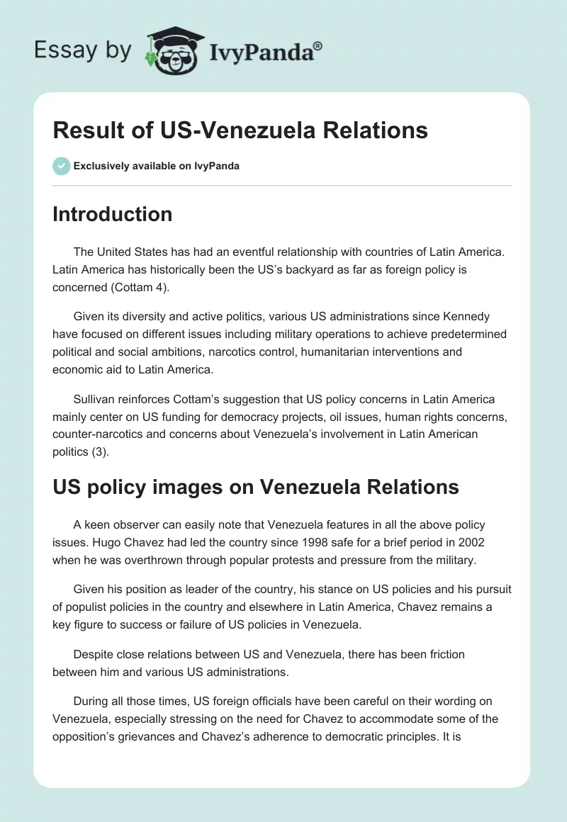 Result of US-Venezuela Relations. Page 1