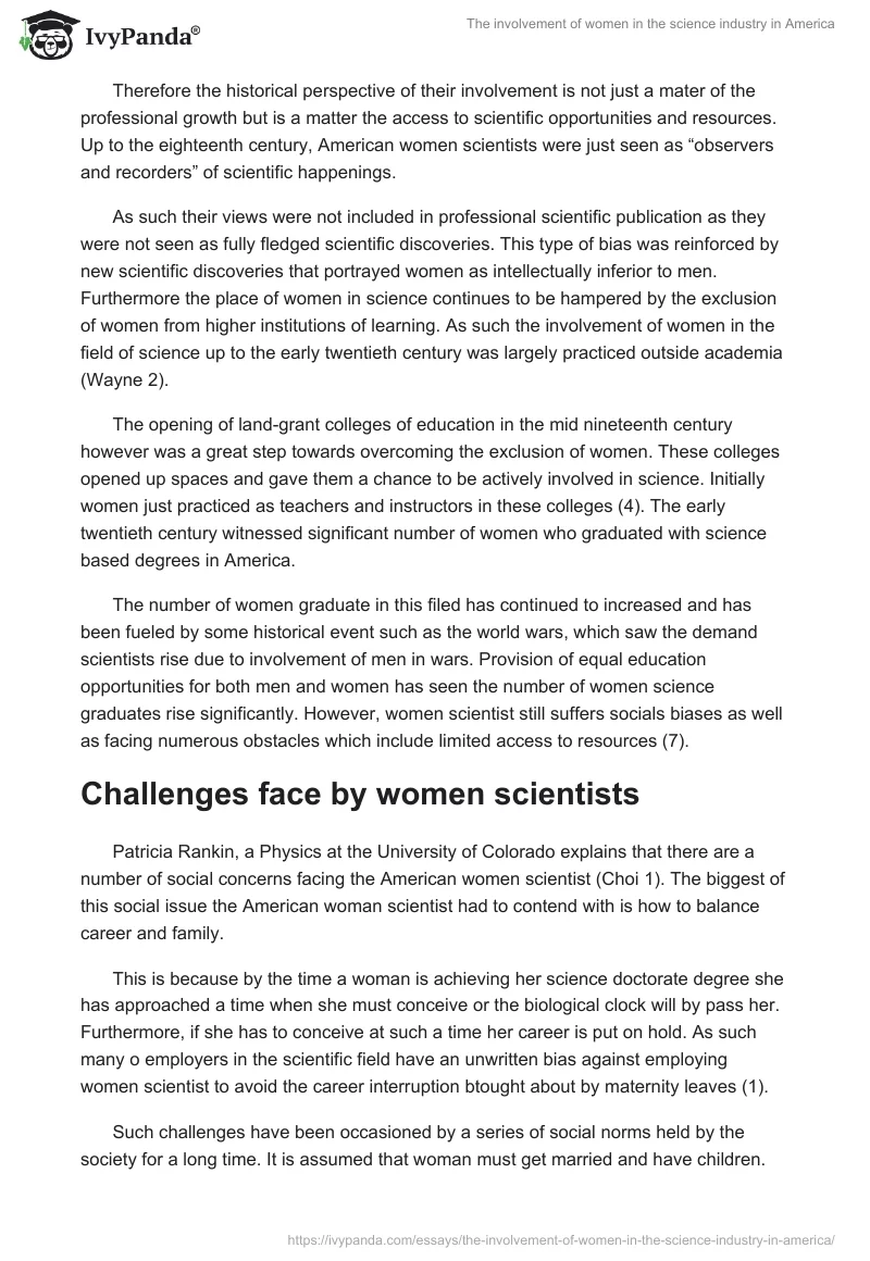 The involvement of women in the science industry in America. Page 2