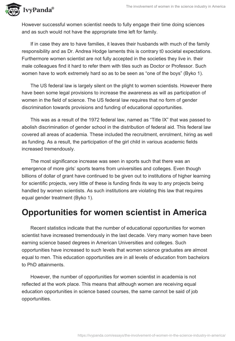 The involvement of women in the science industry in America. Page 3