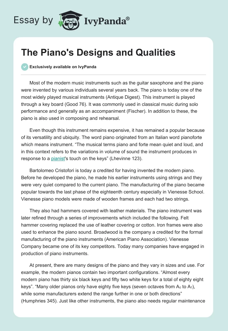 The Piano's Designs and Qualities. Page 1
