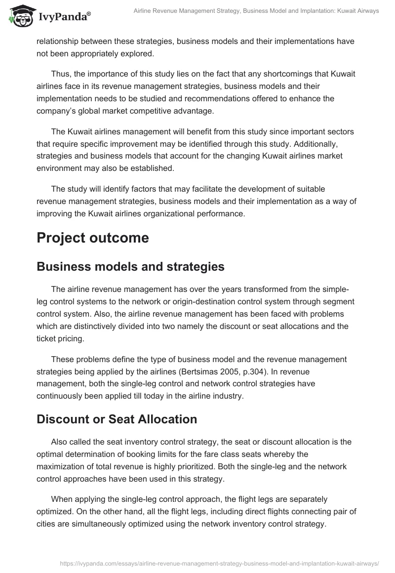 Airline Revenue Management Strategy, Business Model and Implantation: Kuwait Airways. Page 5