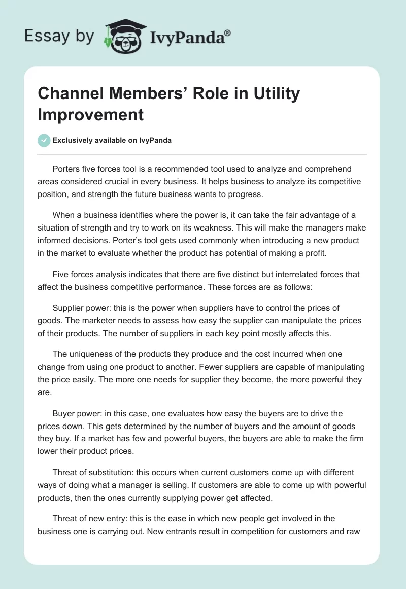 Channel Members’ Role in Utility Improvement. Page 1