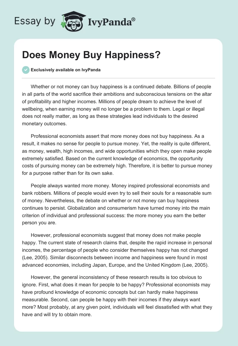 why money does buy happiness essay