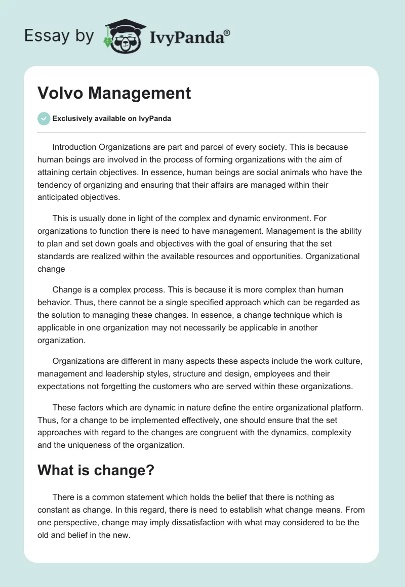 Volvo Management. Page 1