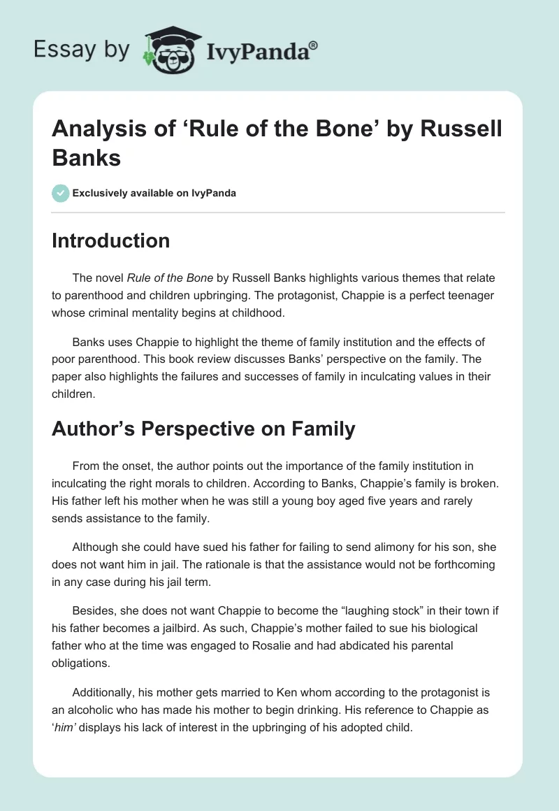 Analysis of ‘Rule of the Bone’ by Russell Banks. Page 1