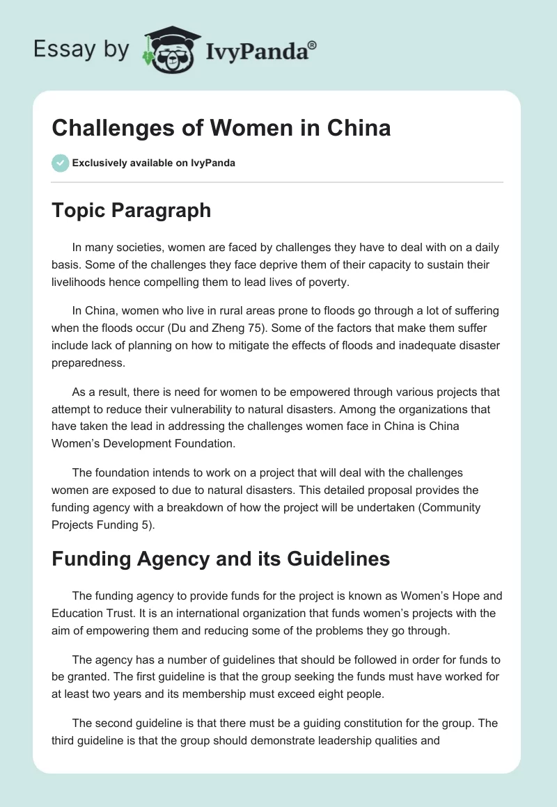 Challenges of Women in China. Page 1