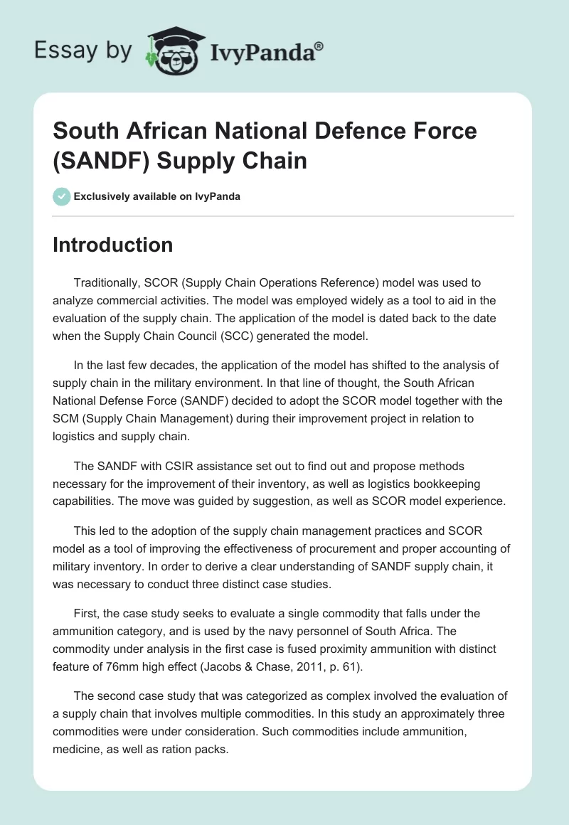 South African National Defence Force (SANDF) Supply Chain. Page 1