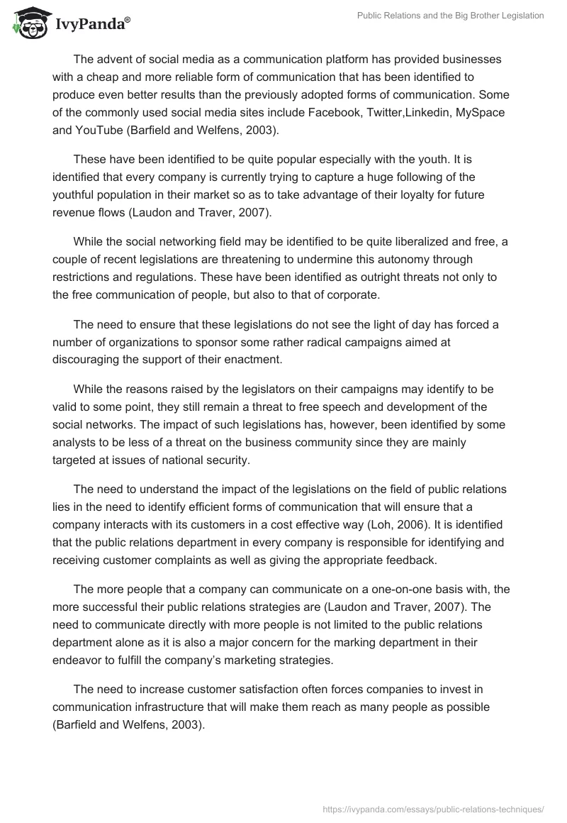 Public Relations and the Big Brother Legislation. Page 2