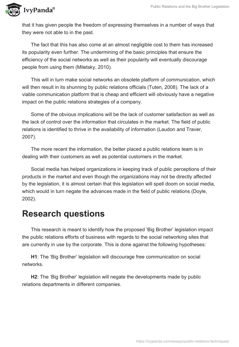 Public Relations and the Big Brother Legislation. Page 5