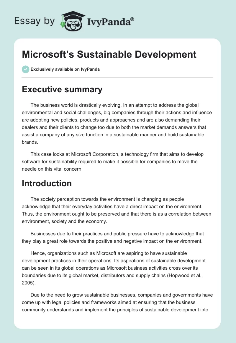 Microsoft’s Sustainable Development. Page 1