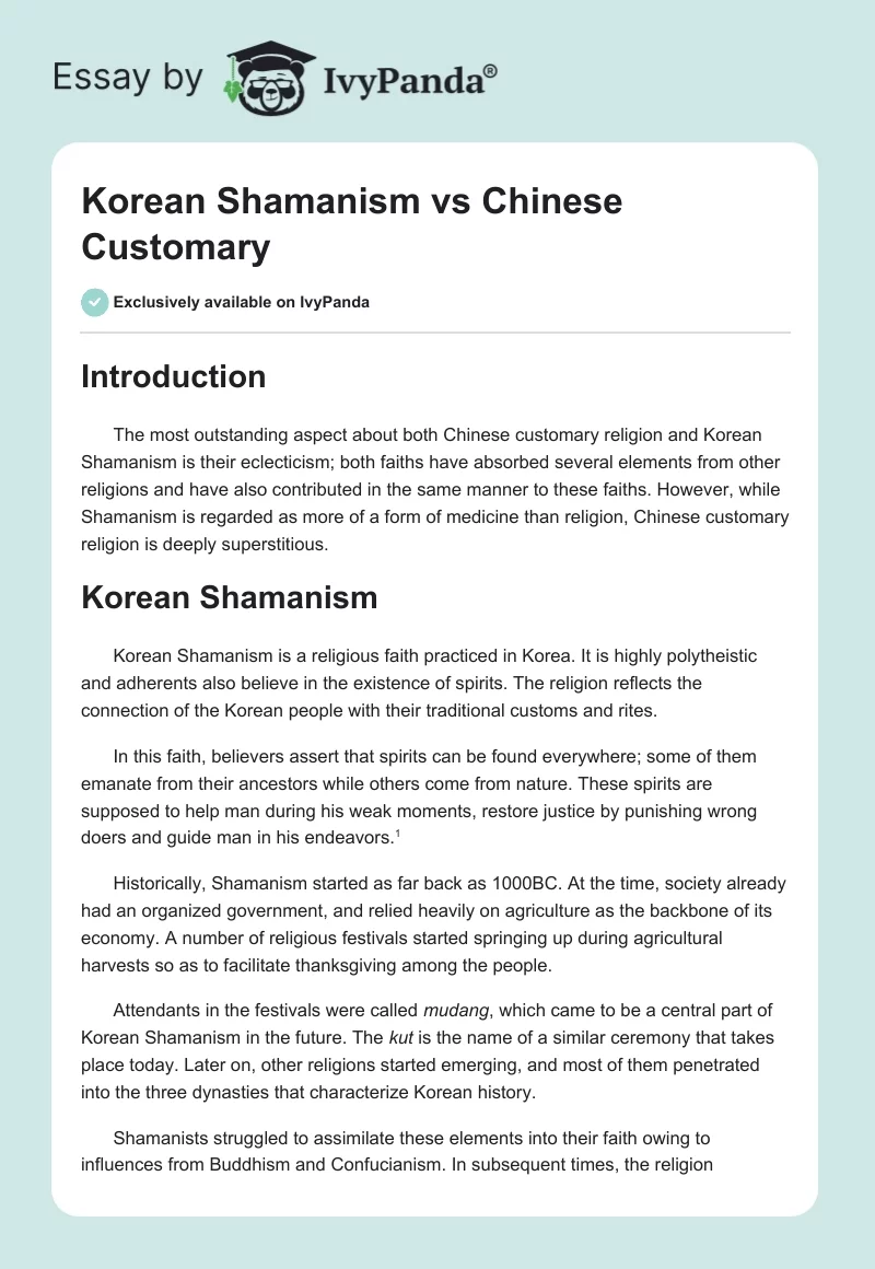 Korean Shamanism vs Chinese Customary. Page 1