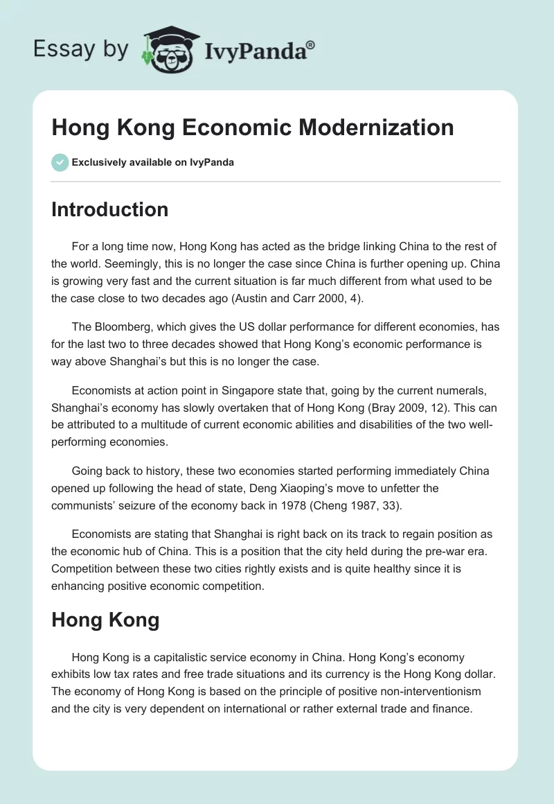 Hong Kong Economic Modernization. Page 1