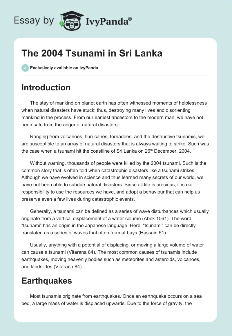 The Causes and Consequences of the 2004 Tsunami in Sri Lanka. Page 1