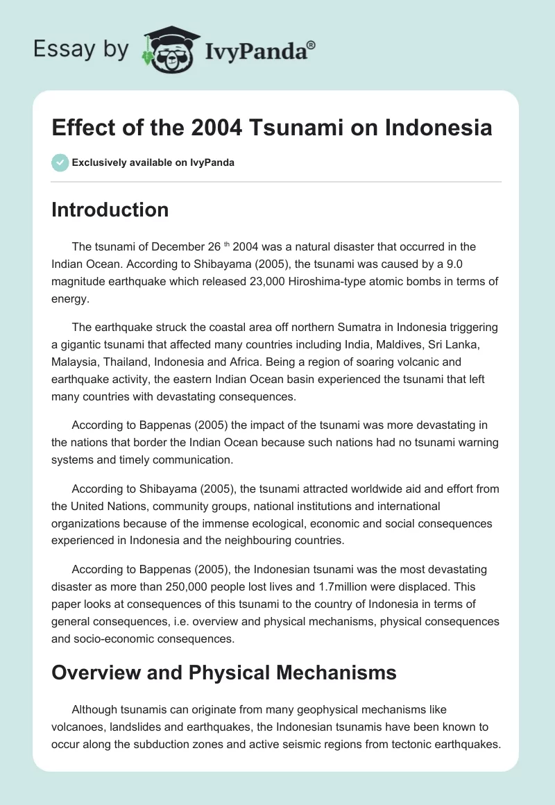 Effect of the 2004 Tsunami on Indonesia. Page 1