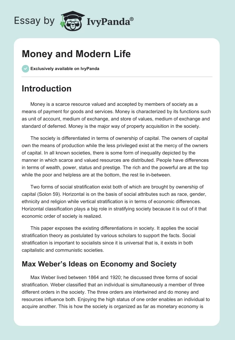 Money and Modern Life. Page 1