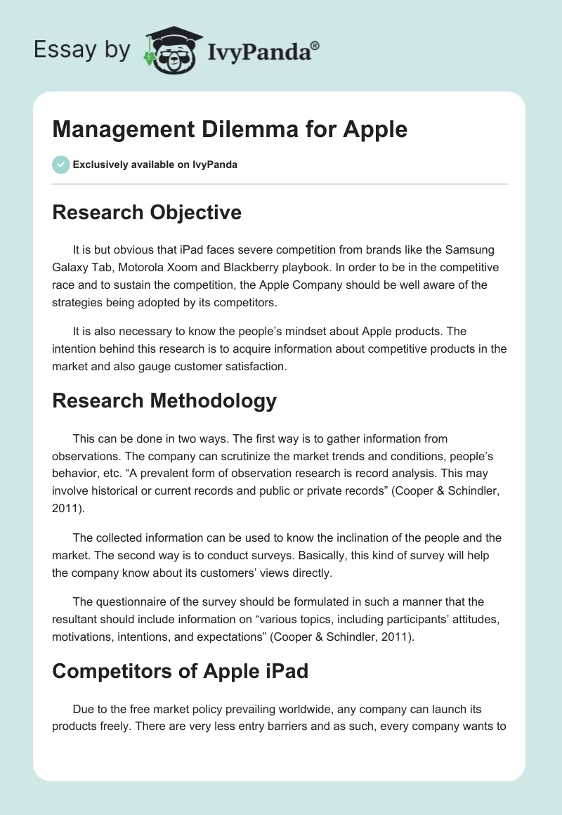 Management Dilemma for Apple. Page 1