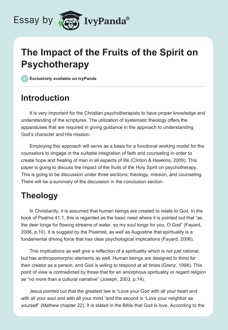 The Impact of the Fruits of the Spirit on Psychotherapy. Page 1