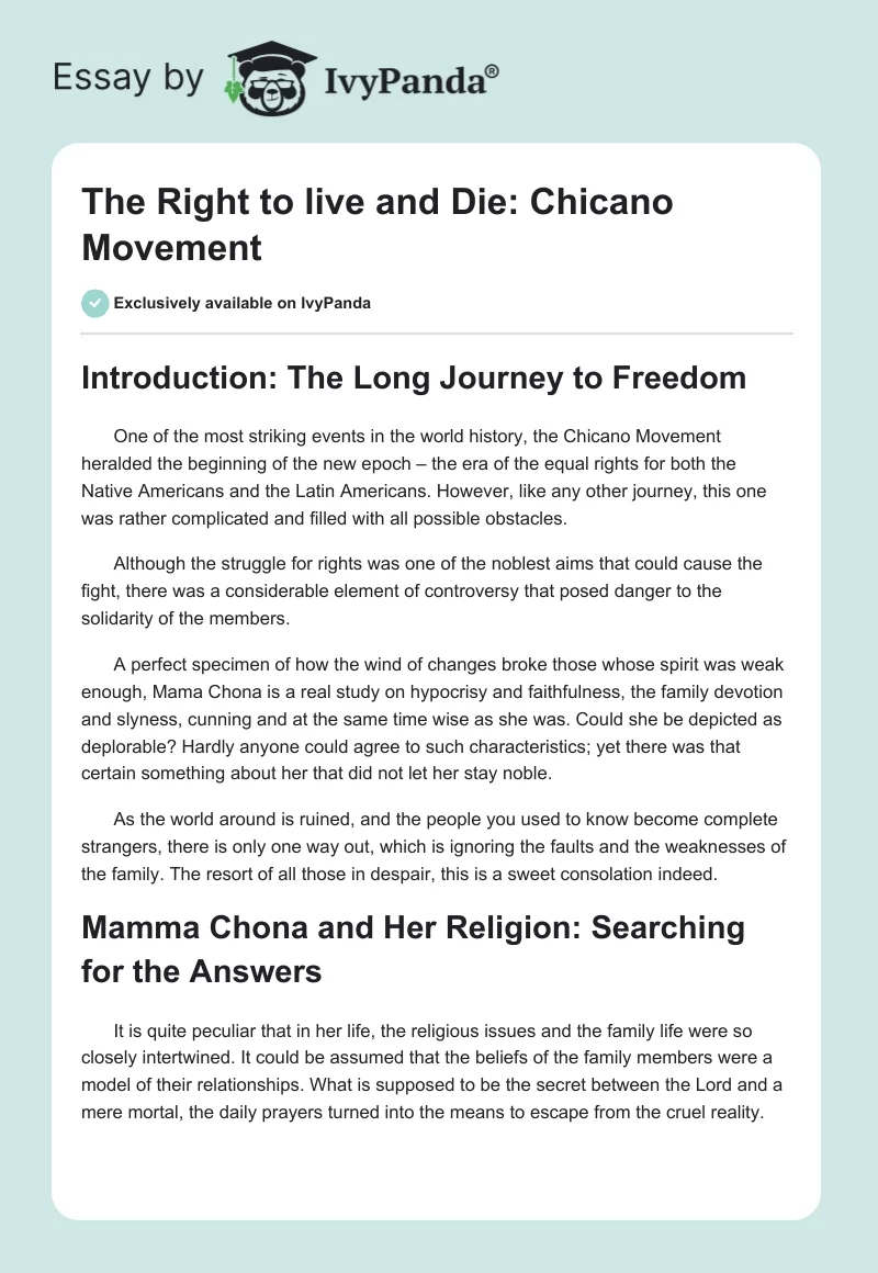 The Right to live and Die: Chicano Movement. Page 1