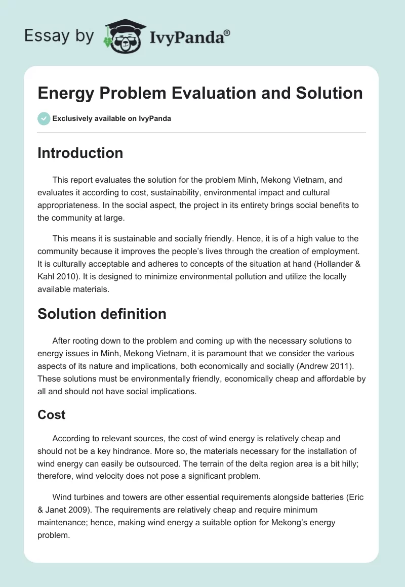Energy Problem Evaluation and Solution. Page 1