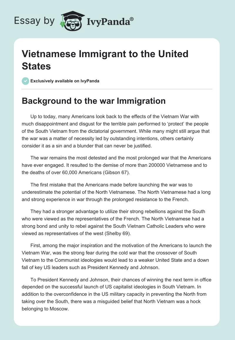 Vietnamese Immigrant to the United States. Page 1