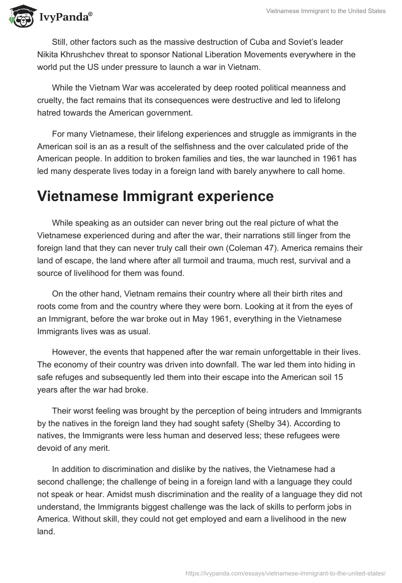 Vietnamese Immigrant to the United States. Page 2