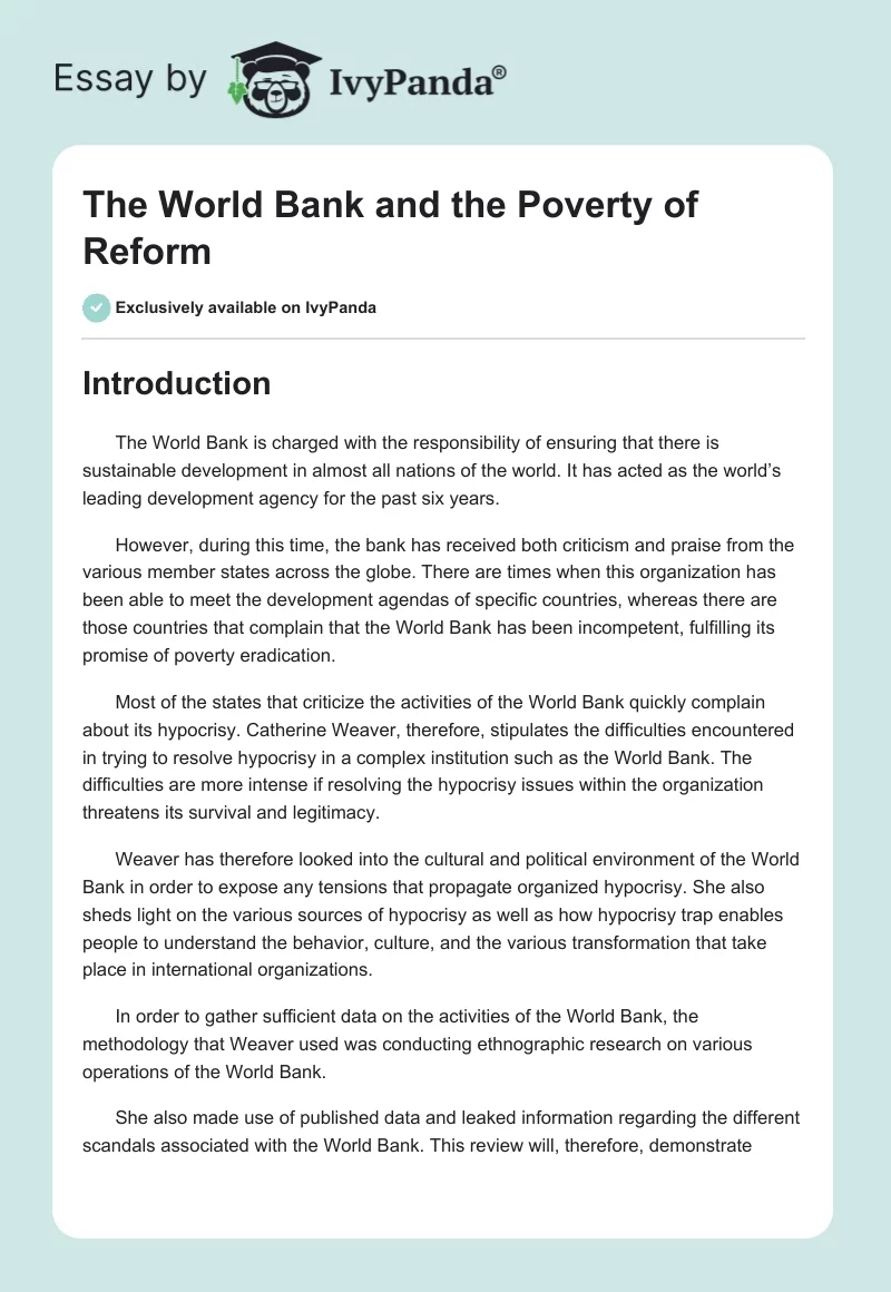 The World Bank and the Poverty of Reform. Page 1