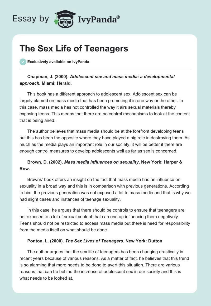 The Sex Life of Teenagers. Page 1