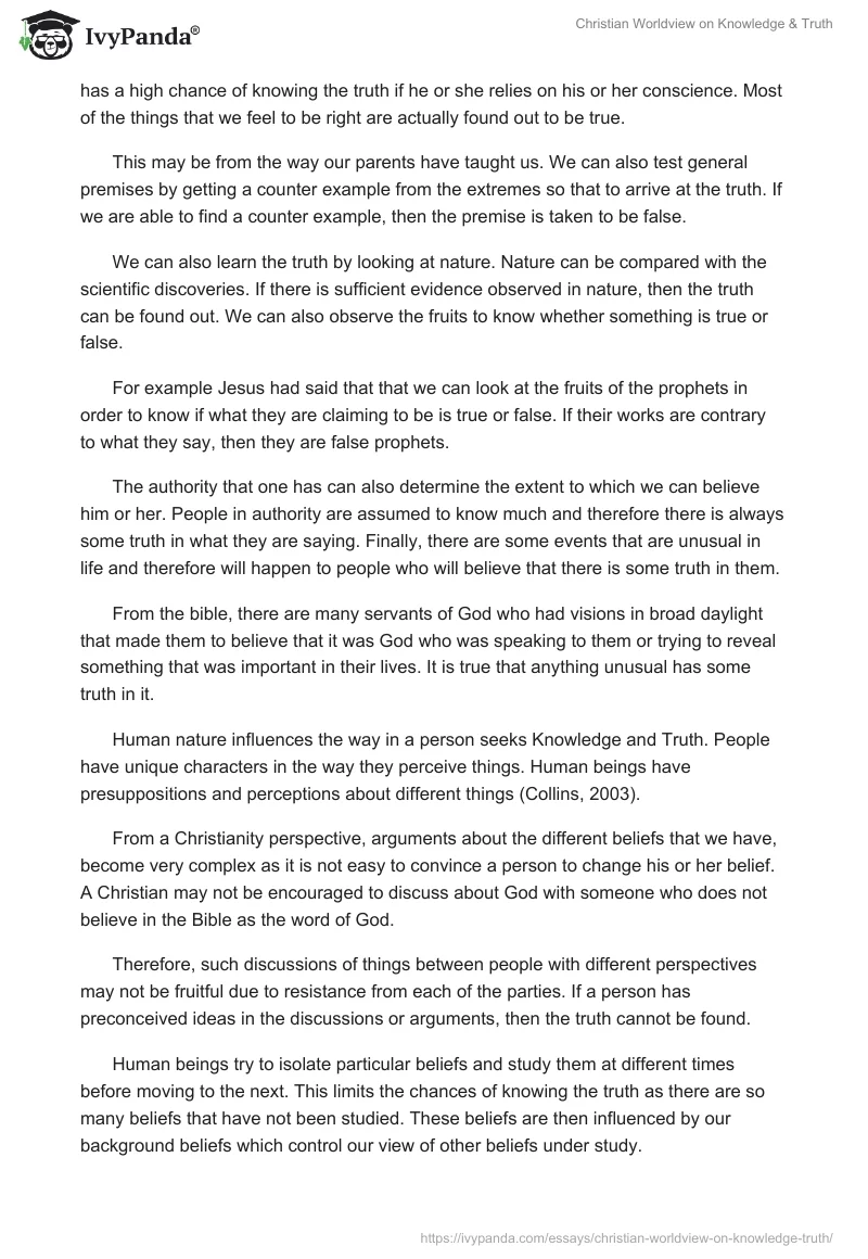 Christian Worldview on Knowledge & Truth. Page 3