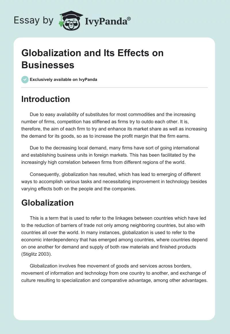 Globalization and Its Effects on Businesses. Page 1
