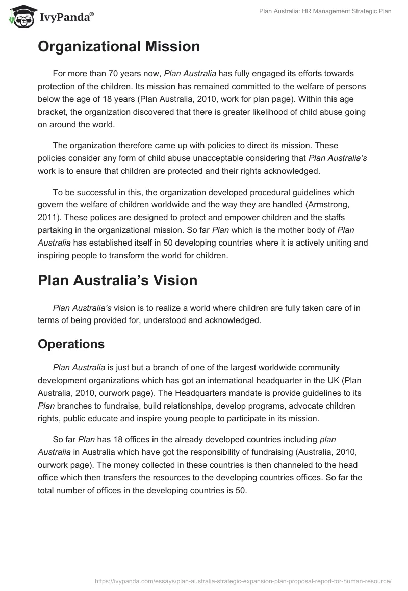 Plan Australia: HR Management Strategic Plan. Page 2