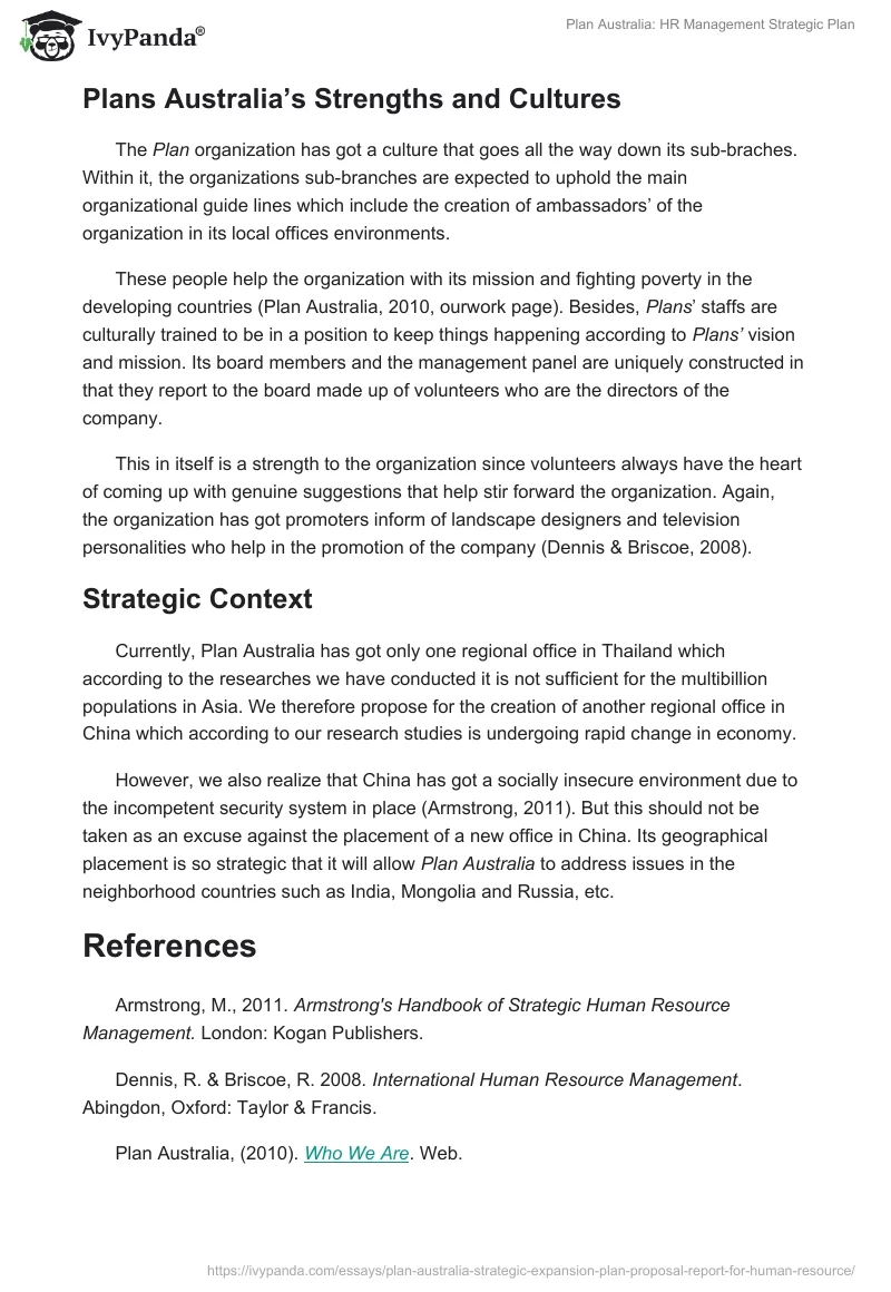 Plan Australia: HR Management Strategic Plan. Page 3