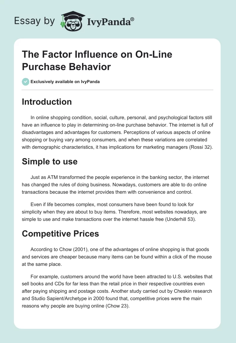 The Factor Influence on On-Line Purchase Behavior. Page 1