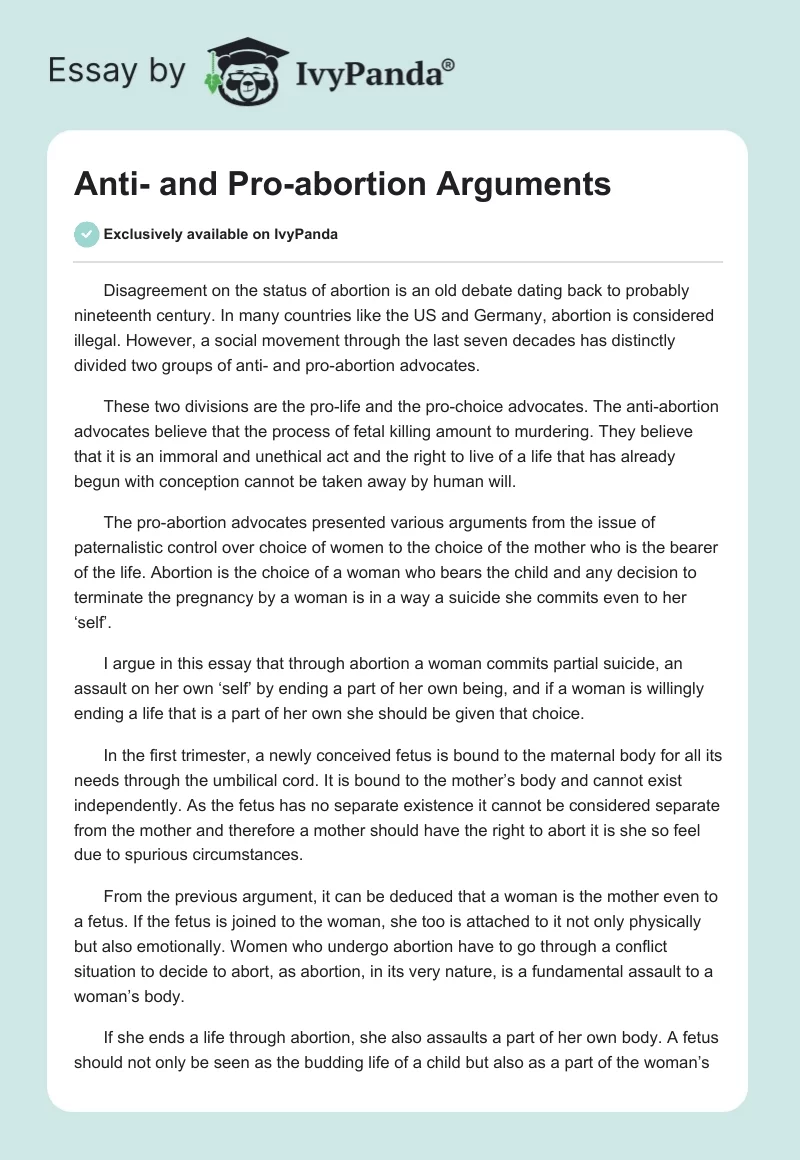 Anti- and Pro-Abortion Arguments. Page 1