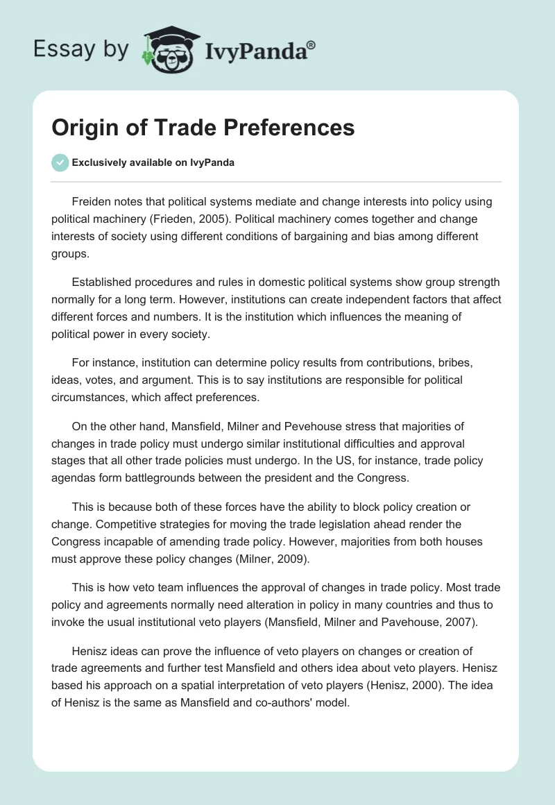 Origin of Trade Preferences. Page 1